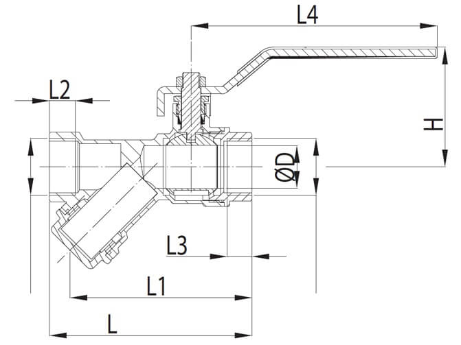 KFA Guľový ventil s filtrom, rozmery, TERMOobchod
